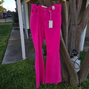 NWT JUDY BLUE JB88618 She Gone Country Pink Flare High Rise Jeans Raw SIZE 9 29